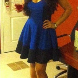 Royal blue & black fit and flare dress from Guess